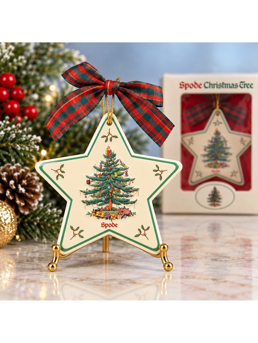 NIB Spode England 1980s Star Ornament Christmas Tree Ivory Porcelain, 4"